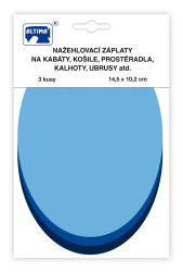 Nažehľovacie záplaty jednofarebné ovály 3 ks - sv.modrá kráľ.modrá tm.modrá